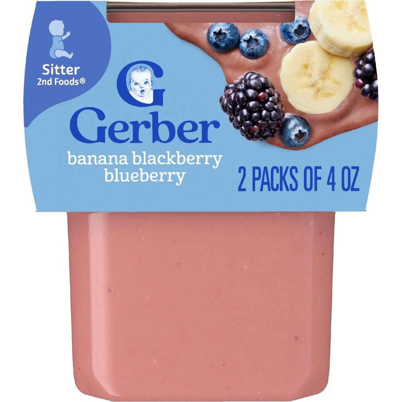 Gerber Stage 2 Baby Food - Banana Blackberry & Blueberry, 4 oz Tubs
