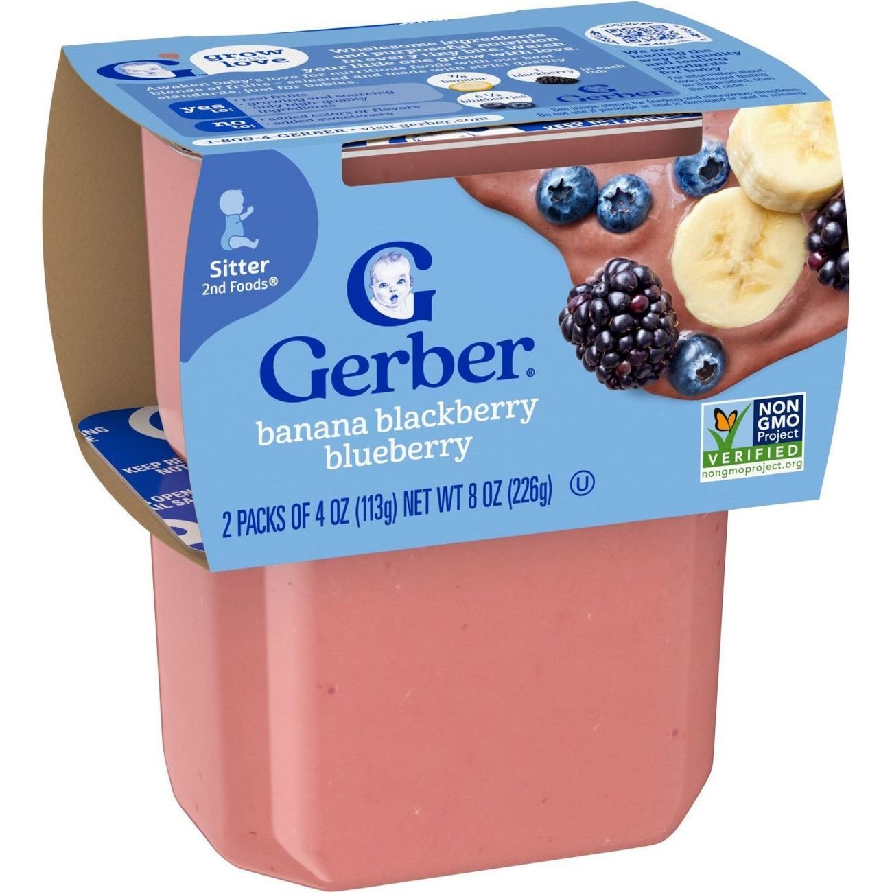 Gerber Stage 2 Baby Food - Banana Blackberry & Blueberry, 4 oz Tubs