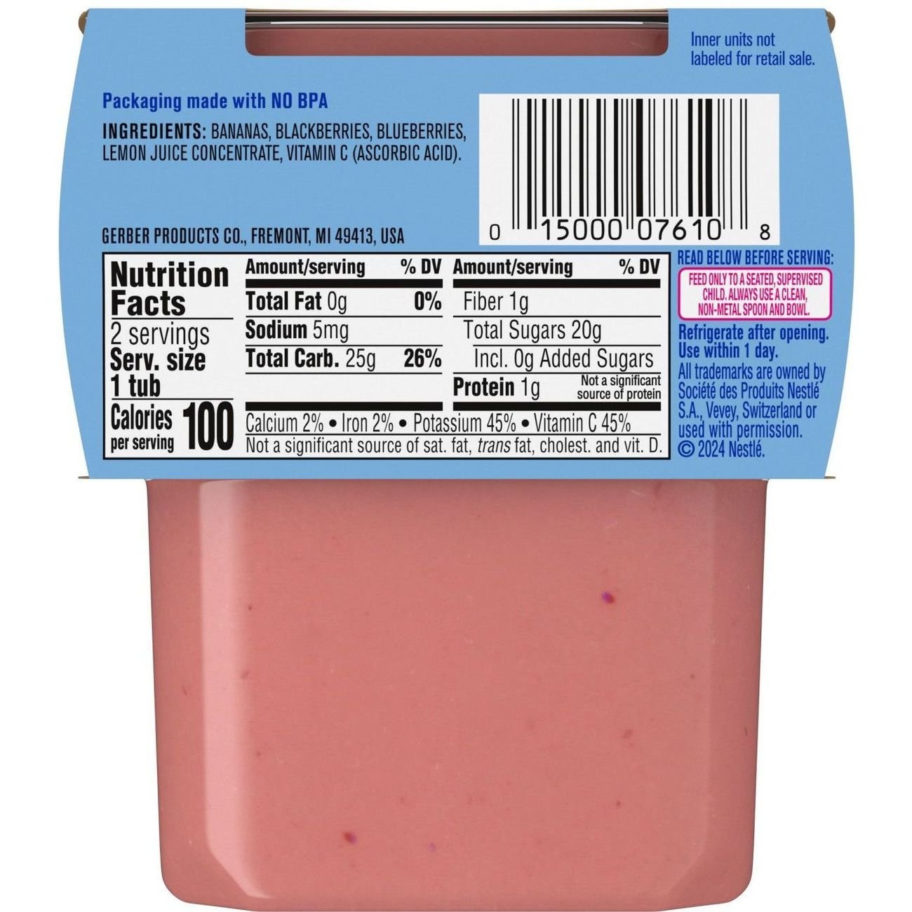 Gerber Stage 2 Baby Food - Banana Blackberry & Blueberry, 4 oz Tubs