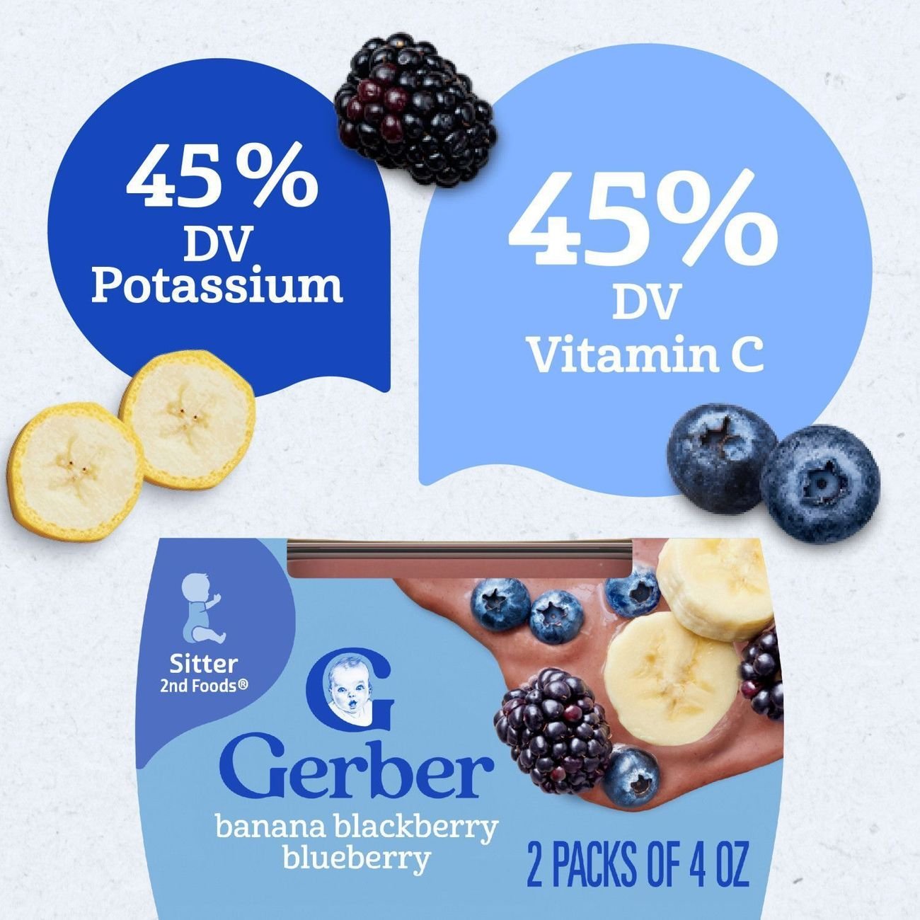 Gerber Stage 2 Baby Food - Banana Blackberry & Blueberry, 4 oz Tubs