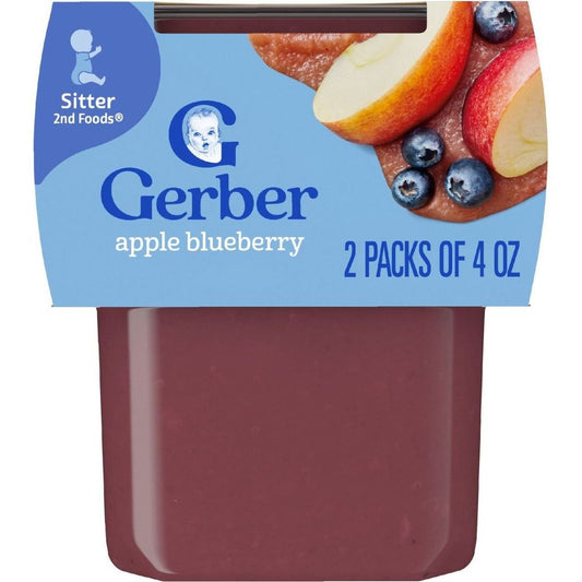 Gerber Stage 2 Baby Food - Apple Blueberry, 4 oz Tubs