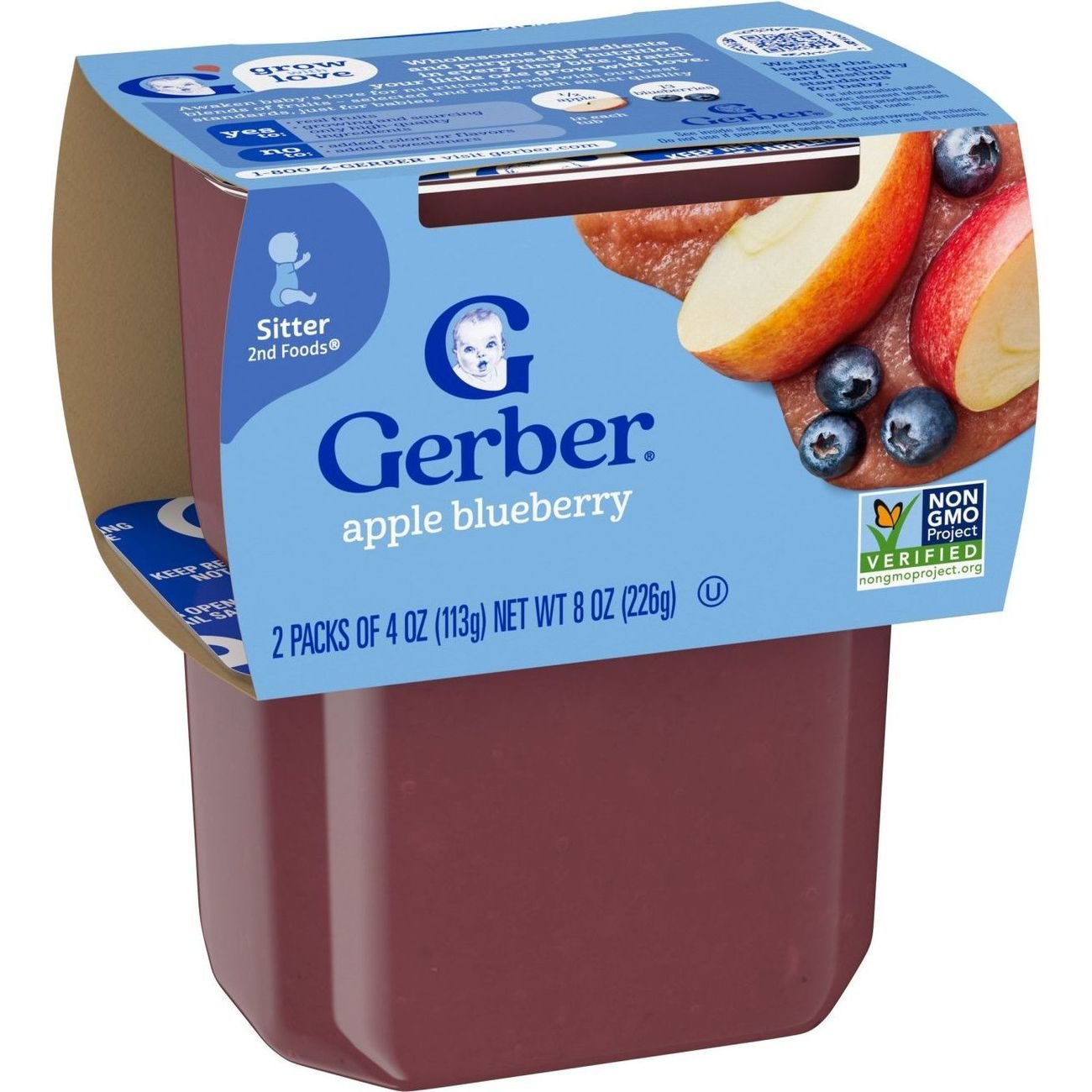 Gerber Stage 2 Baby Food - Apple Blueberry, 4 oz Tubs
