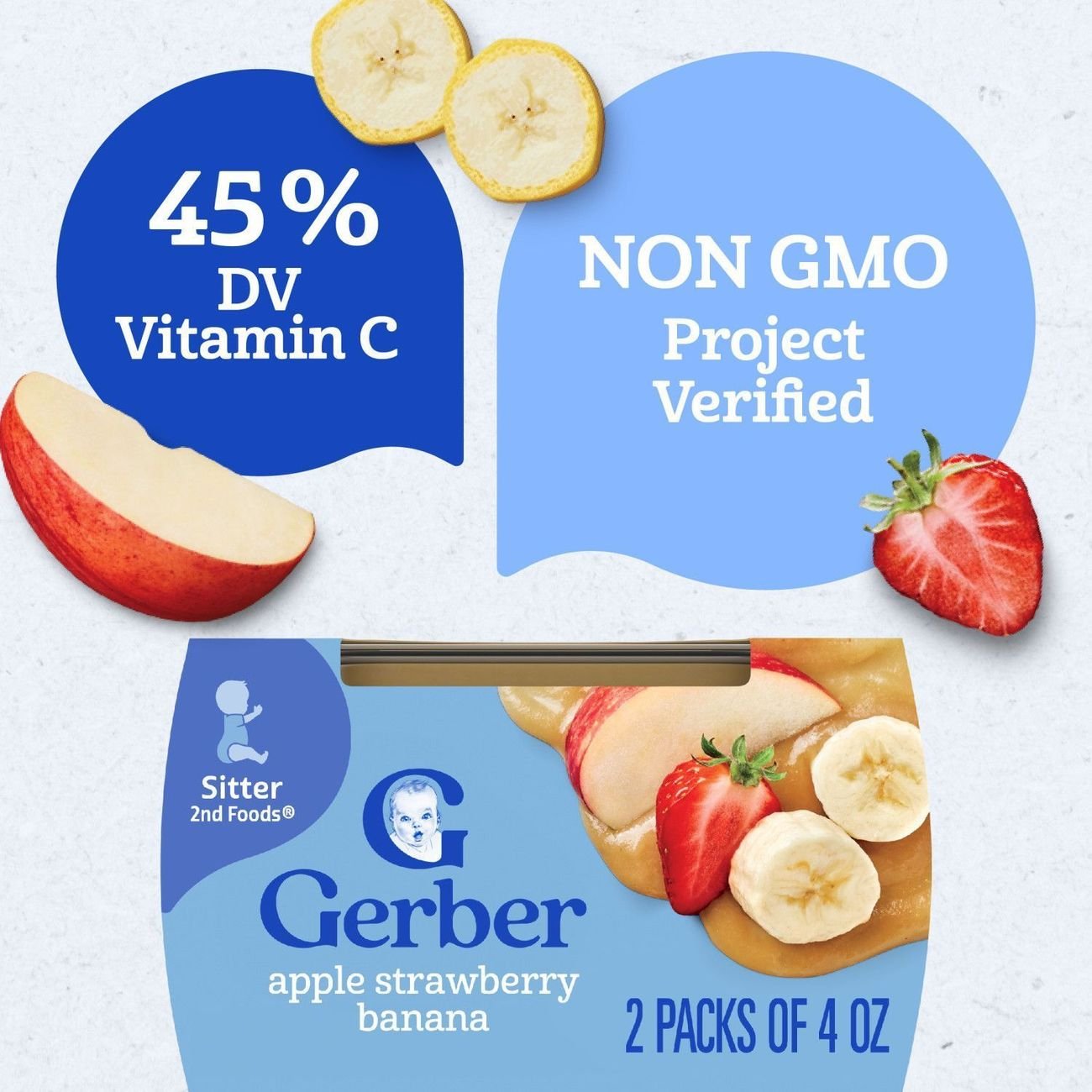 Gerber Stage 2 Baby Food - Apple Strawberry & Banana, 4 oz Tubs