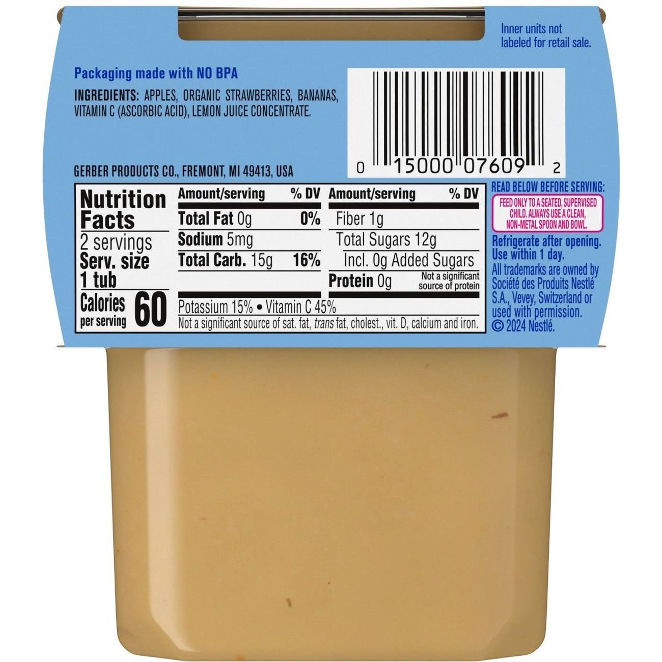 Gerber Stage 2 Baby Food - Apple Strawberry & Banana, 4 oz Tubs