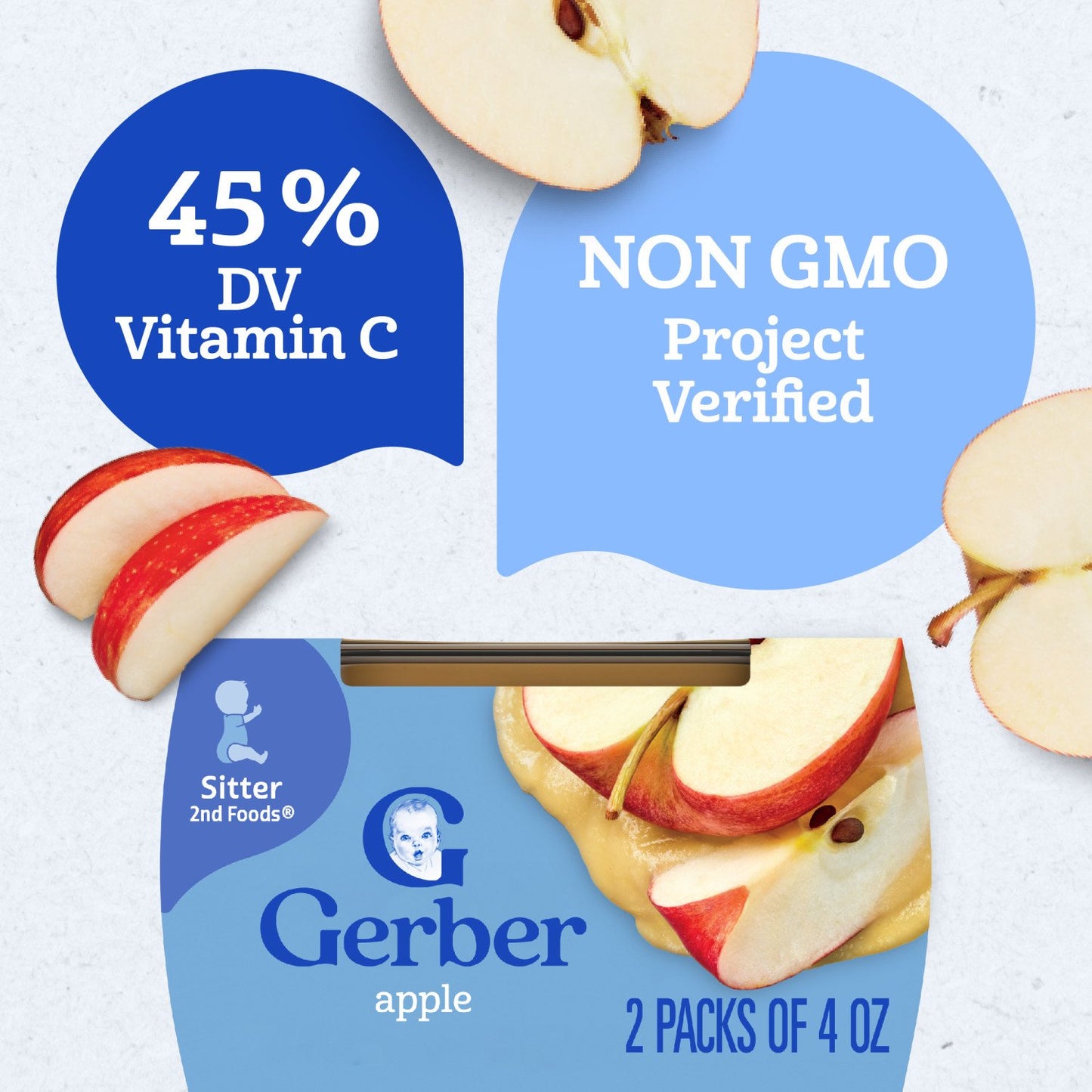 Gerber Stage 2 Baby Food - Apple, 4 oz Tubs