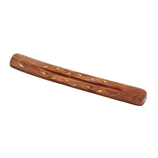 Windrose Trading Brass Vine & Leaf Triloka Wood Incense Holder