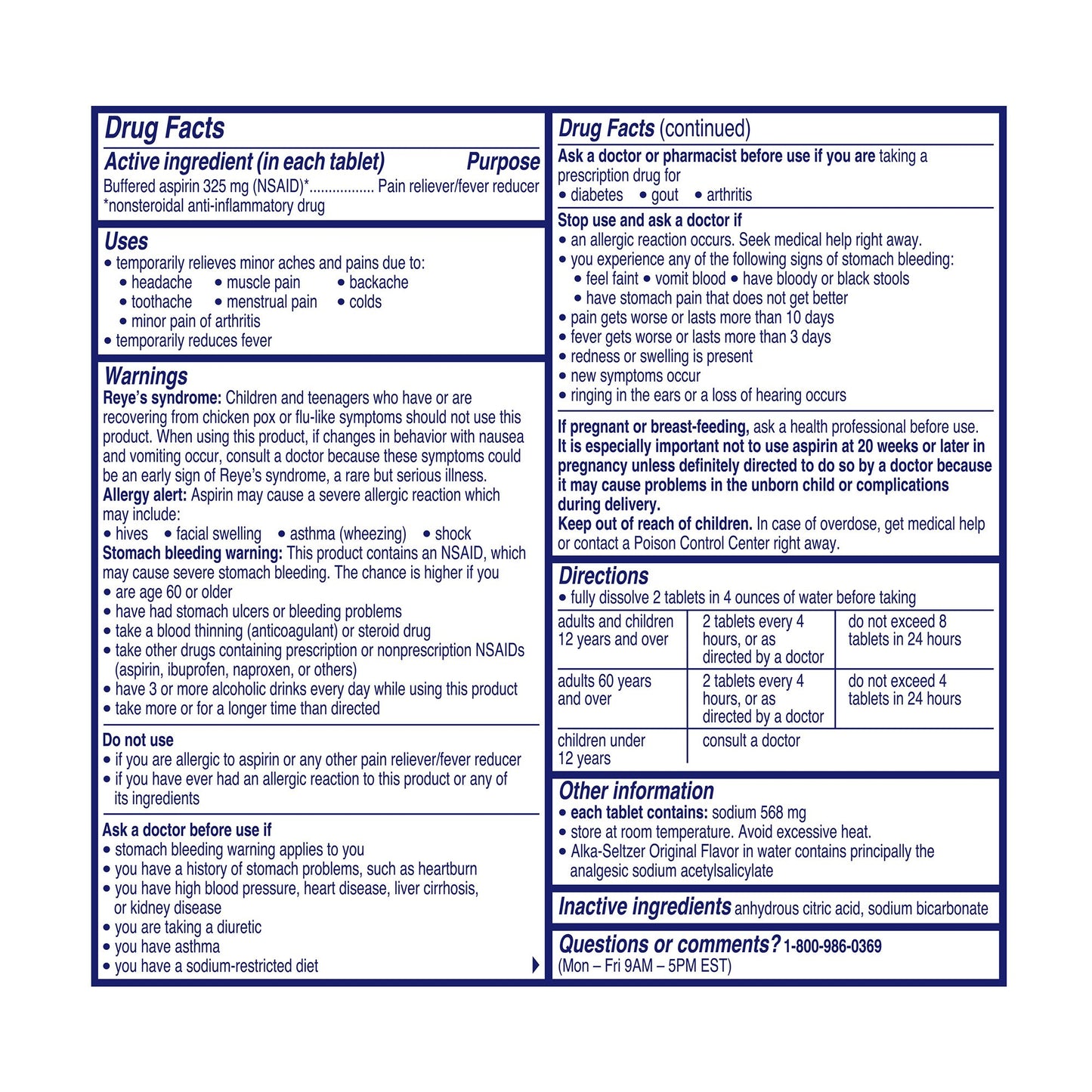 Alka-Seltzer Pain & Fever Relief Effervescent Tablets - Orginal