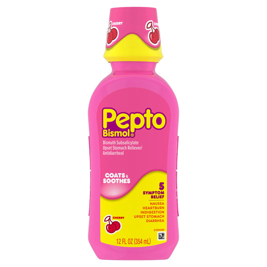 Pepto-Bismol Liquid for Nausea, Heartburn, Indigestion, Upset Stomach, & Diarrhea - 5 Symptom Fast Relief, Cherry Flavor