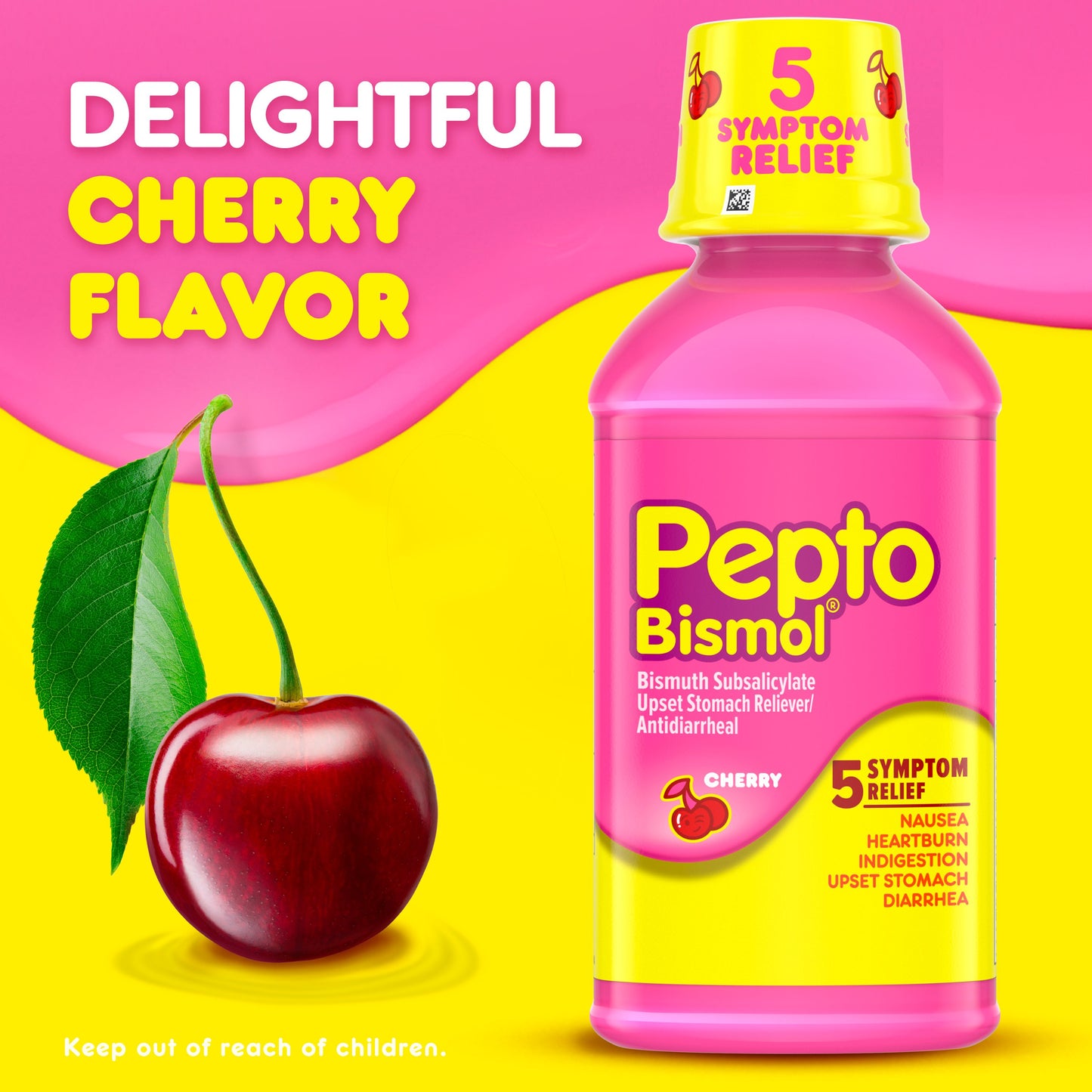 Pepto-Bismol Liquid for Nausea, Heartburn, Indigestion, Upset Stomach, & Diarrhea - 5 Symptom Fast Relief, Cherry Flavor