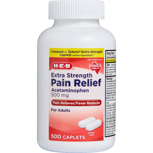 H-E-B Acetaminophen Fever & Pain Relief Caplets – 500 mg