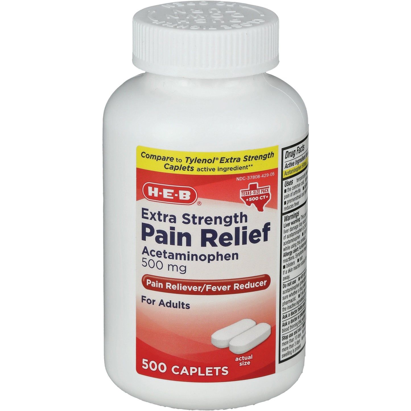 H-E-B Acetaminophen Fever & Pain Relief Caplets – 500 mg