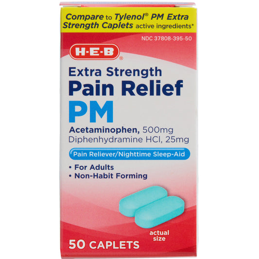 H-E-B Acetaminophen Nighttime Fever & Pain Relief Caplets – 500 mg
