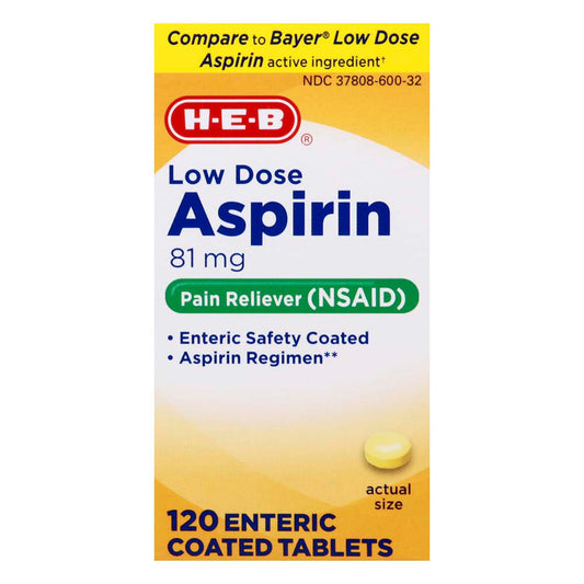 H-E-B Low Dose Aspirin Enteric Coated Tablets - 81 mg