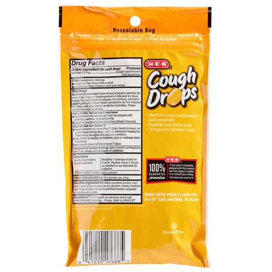 H-E-B Cough & Throat Relief Drops - Honey Lemon