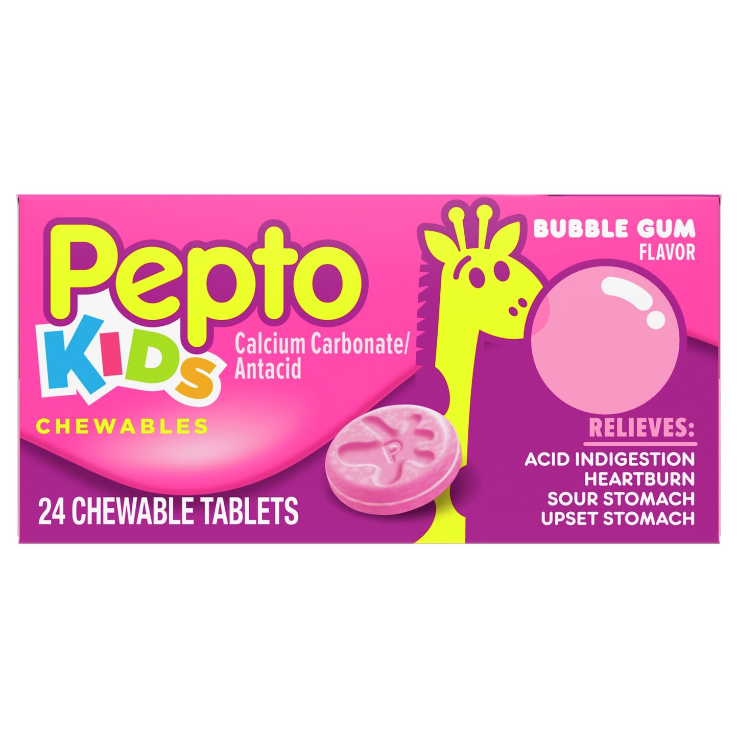 Pepto-Bismol Kid's Chewable Tablets for Heartburn, Acid Indigestion, Sour Stomach, & Upset Stomach, Bubblegum Flavor
