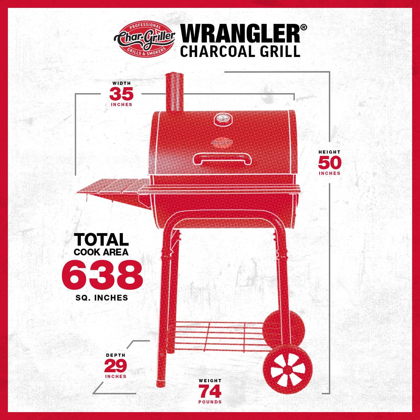 Char-Griller Wrangler Charcoal Grill with Wood Shelves
