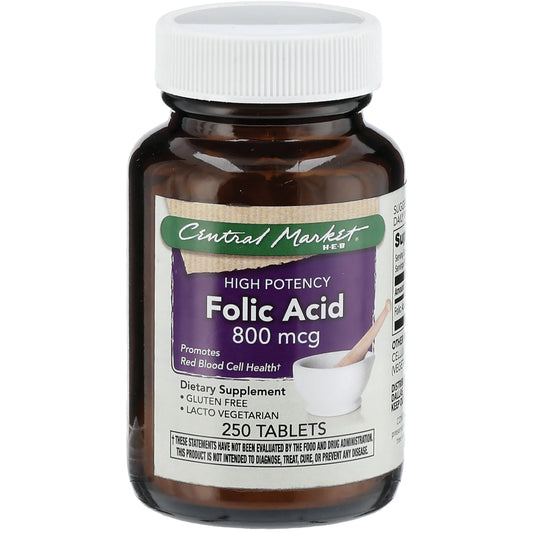 Central Market Folic Acid 800 mcg High Potency Tablets
