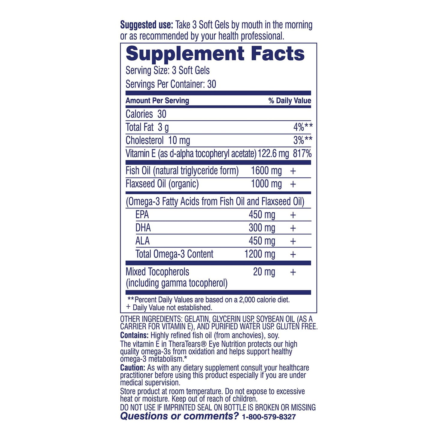 TheraTears Eye Nutrition for Dry Eyes Omega-3 1200mg Softgels