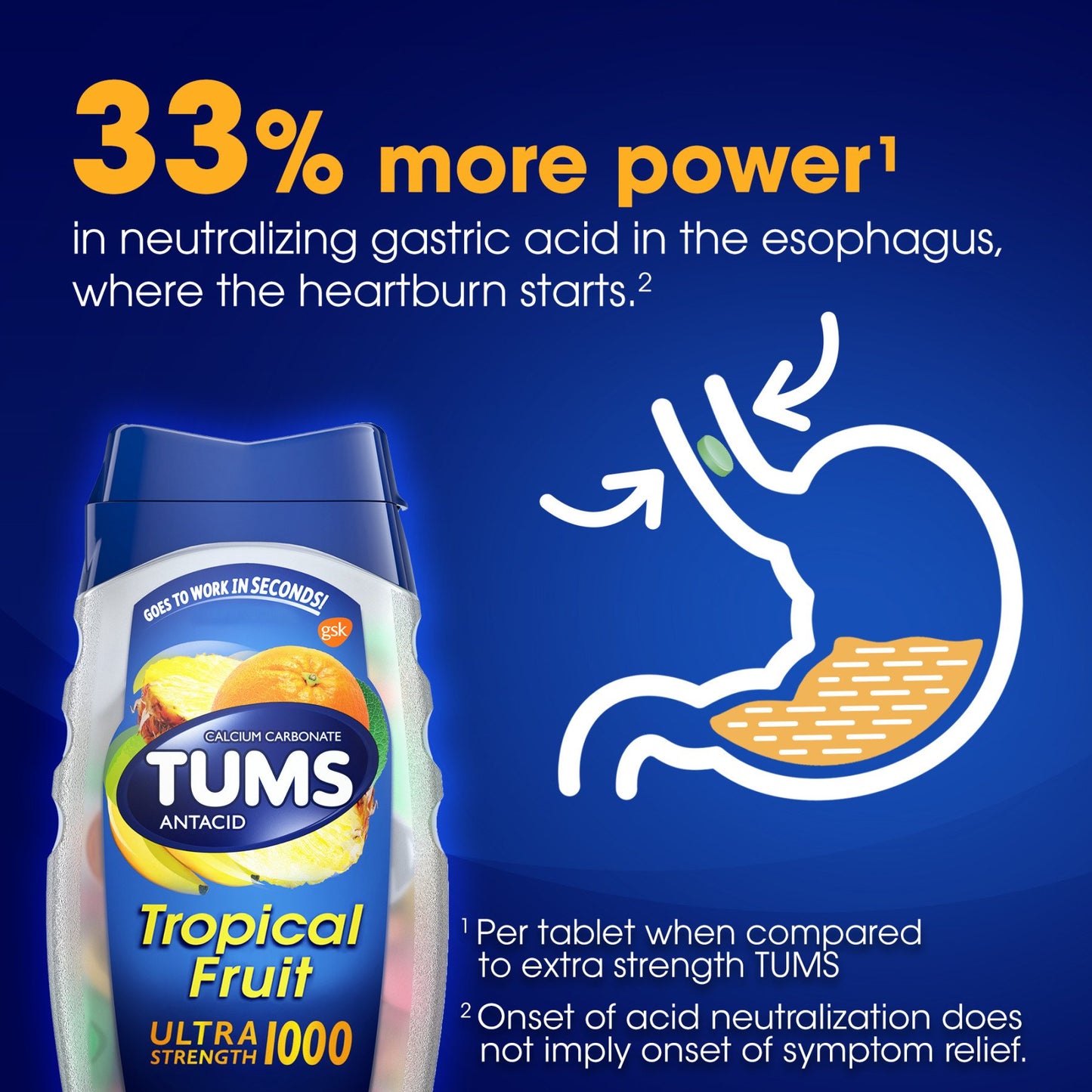 Tums Chewable Antacid Tablets for Ultra Strength Heartburn Relief, Tropical Fruit
