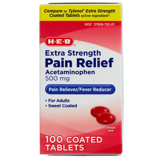H-E-B Extra Strength Pain Relief Acetaminophen Coated Tablets - 500 mg