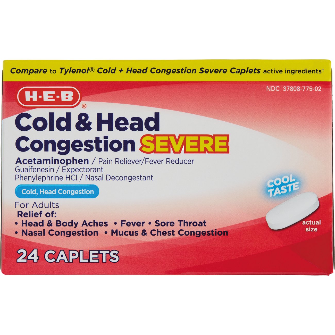 H-E-B Severe Cold & Head Congestion Caplets - Cool Taste