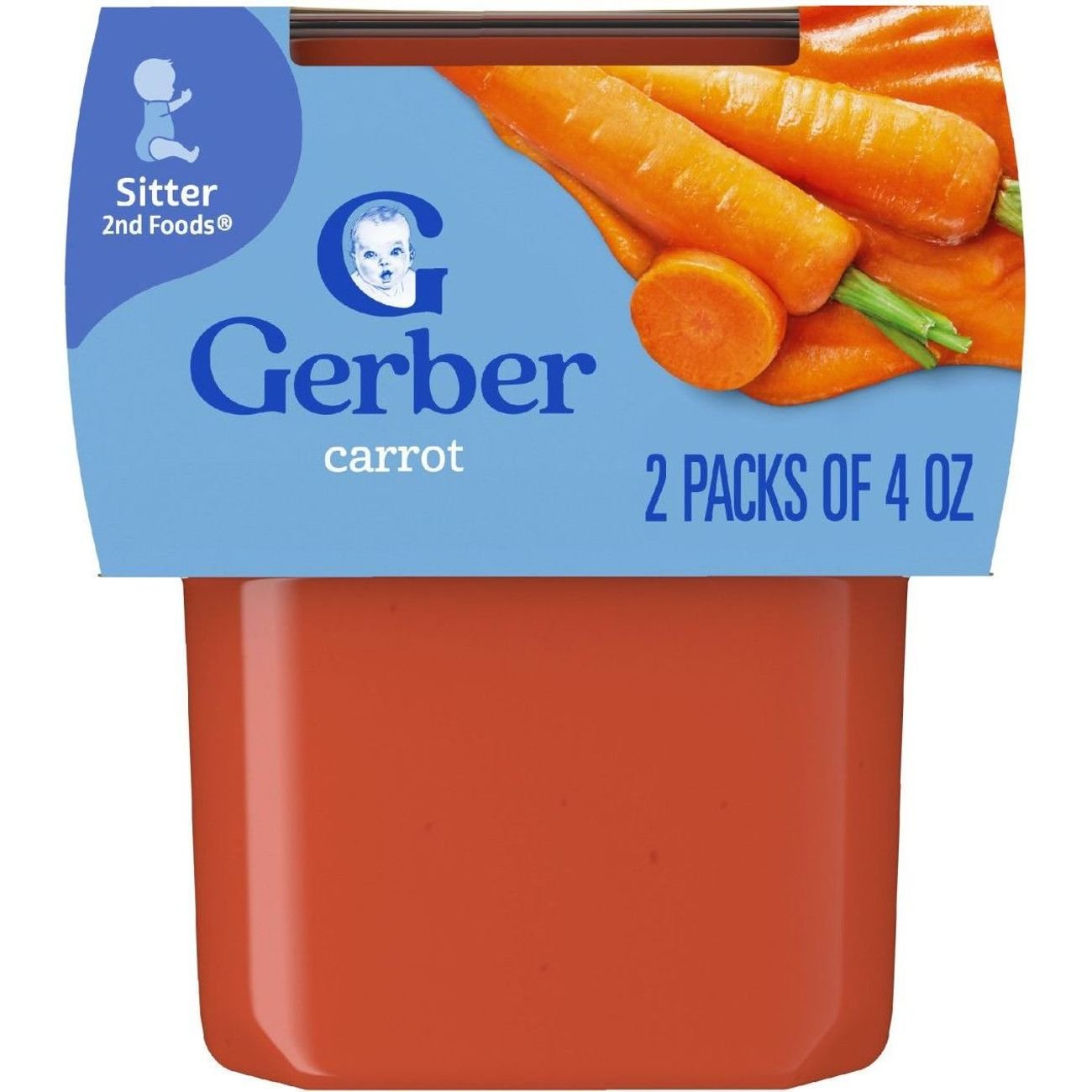 Gerber Stage 2 Baby Food - Carrot, 4 oz Tubs