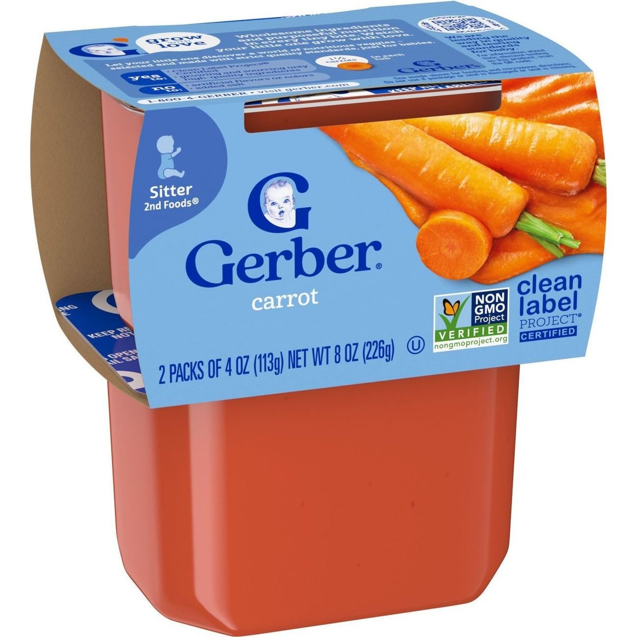 Gerber Stage 2 Baby Food - Carrot, 4 oz Tubs