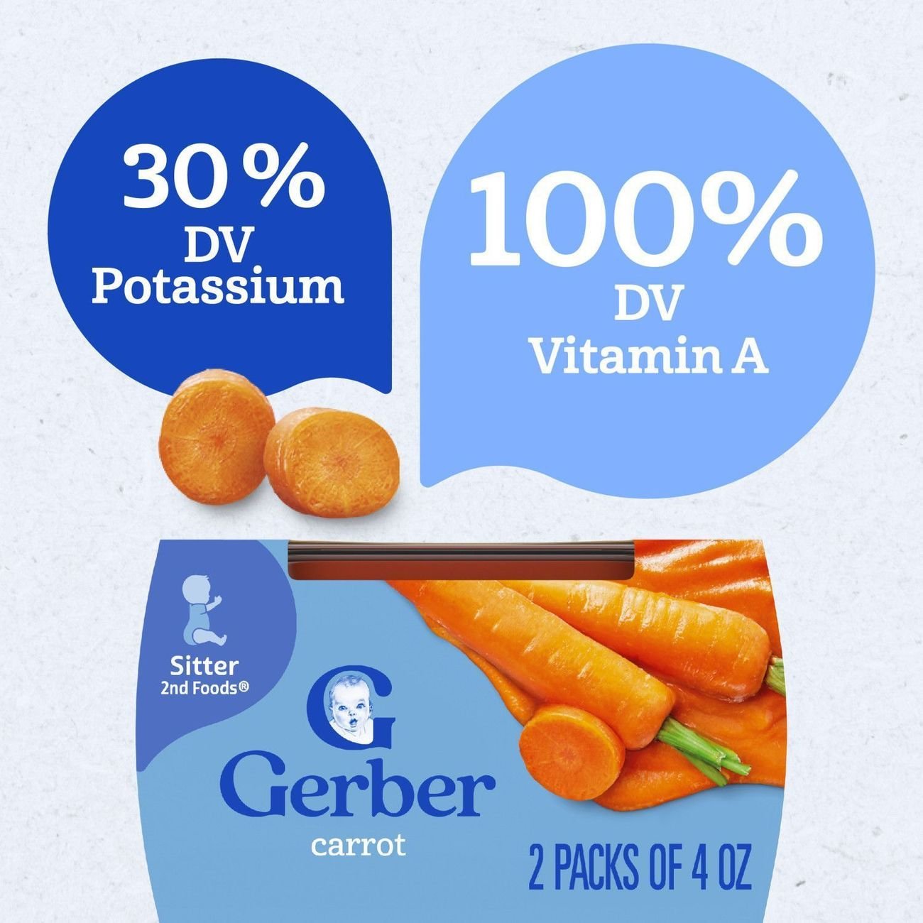 Gerber Stage 2 Baby Food - Carrot, 4 oz Tubs