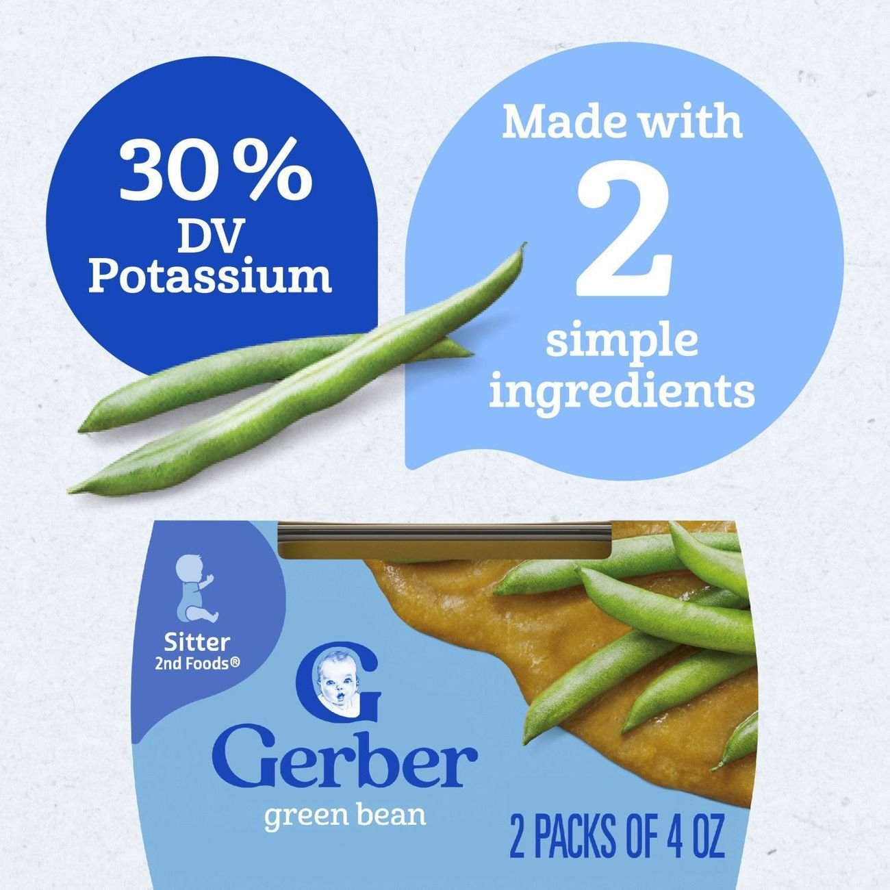 Gerber Stage 2 Baby Food - Green Bean, 4 oz Tubs