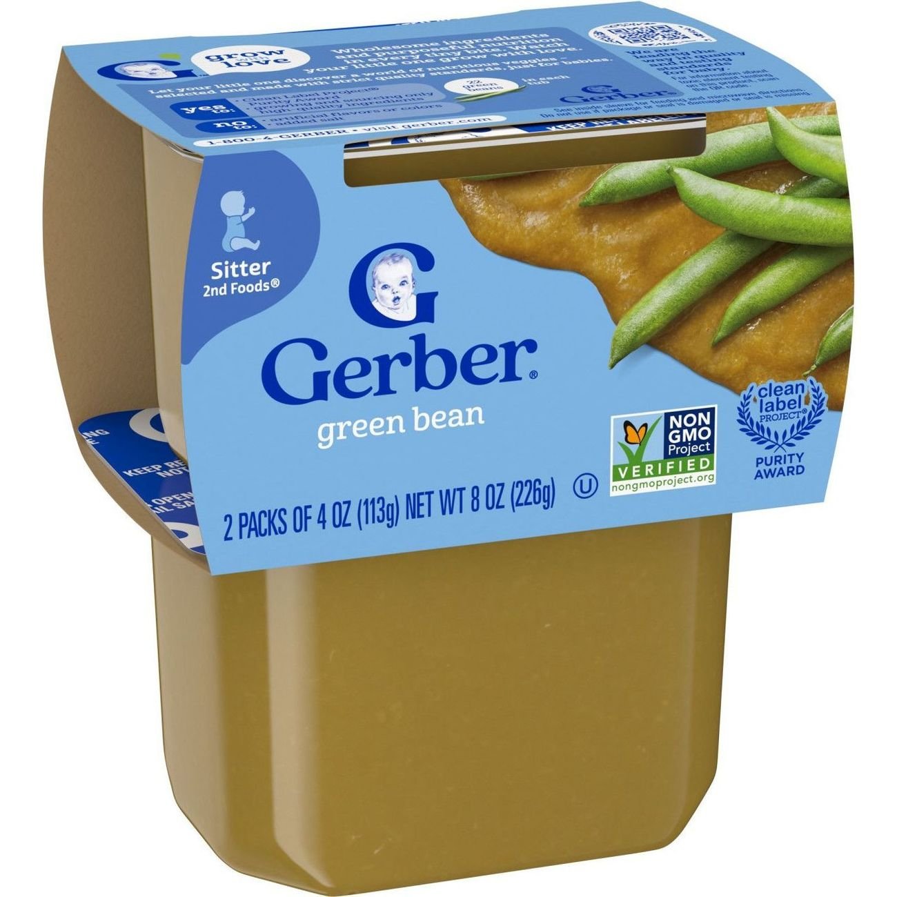 Gerber Stage 2 Baby Food - Green Bean, 4 oz Tubs