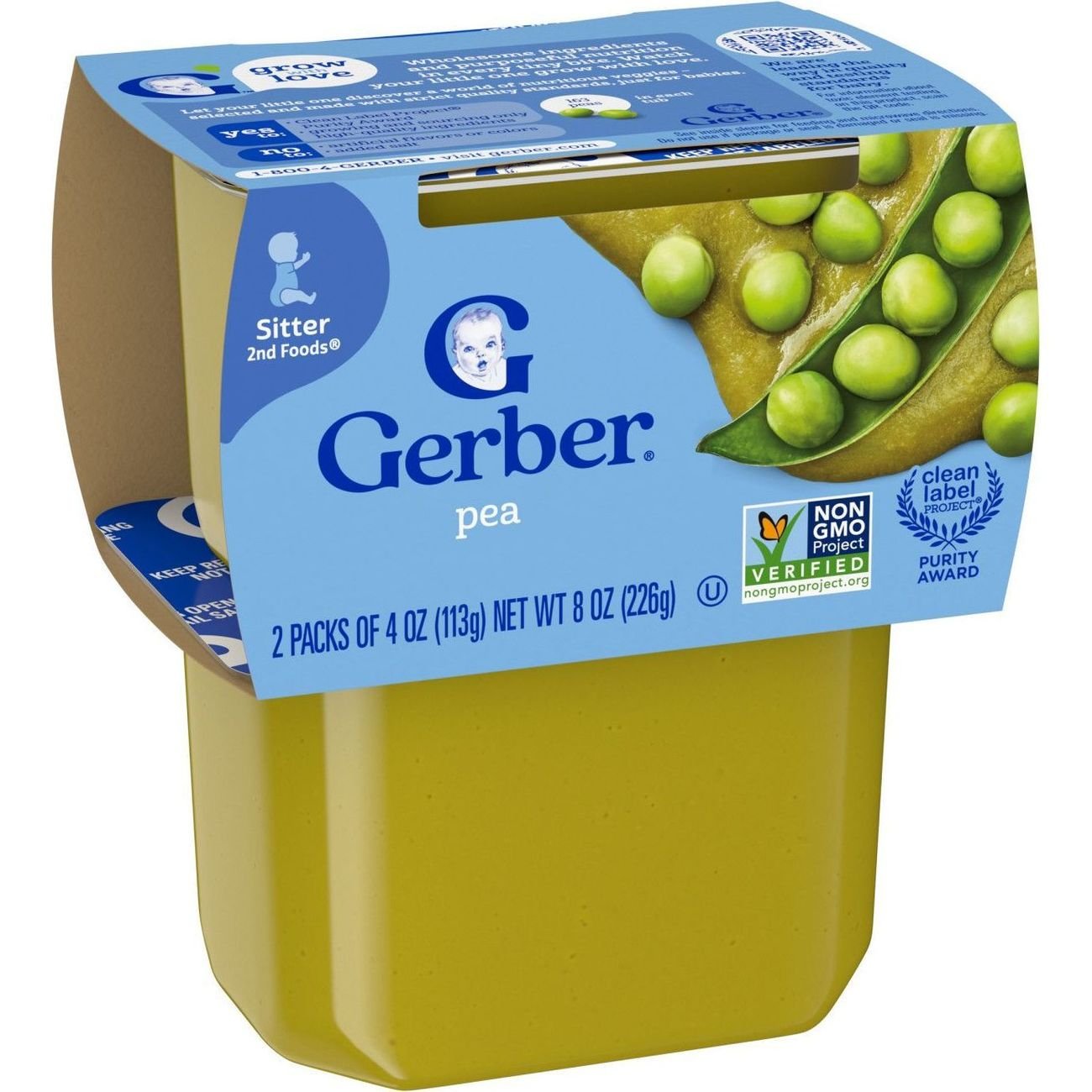 Gerber Stage 2 Baby Food - Pea, 4 oz Tubs