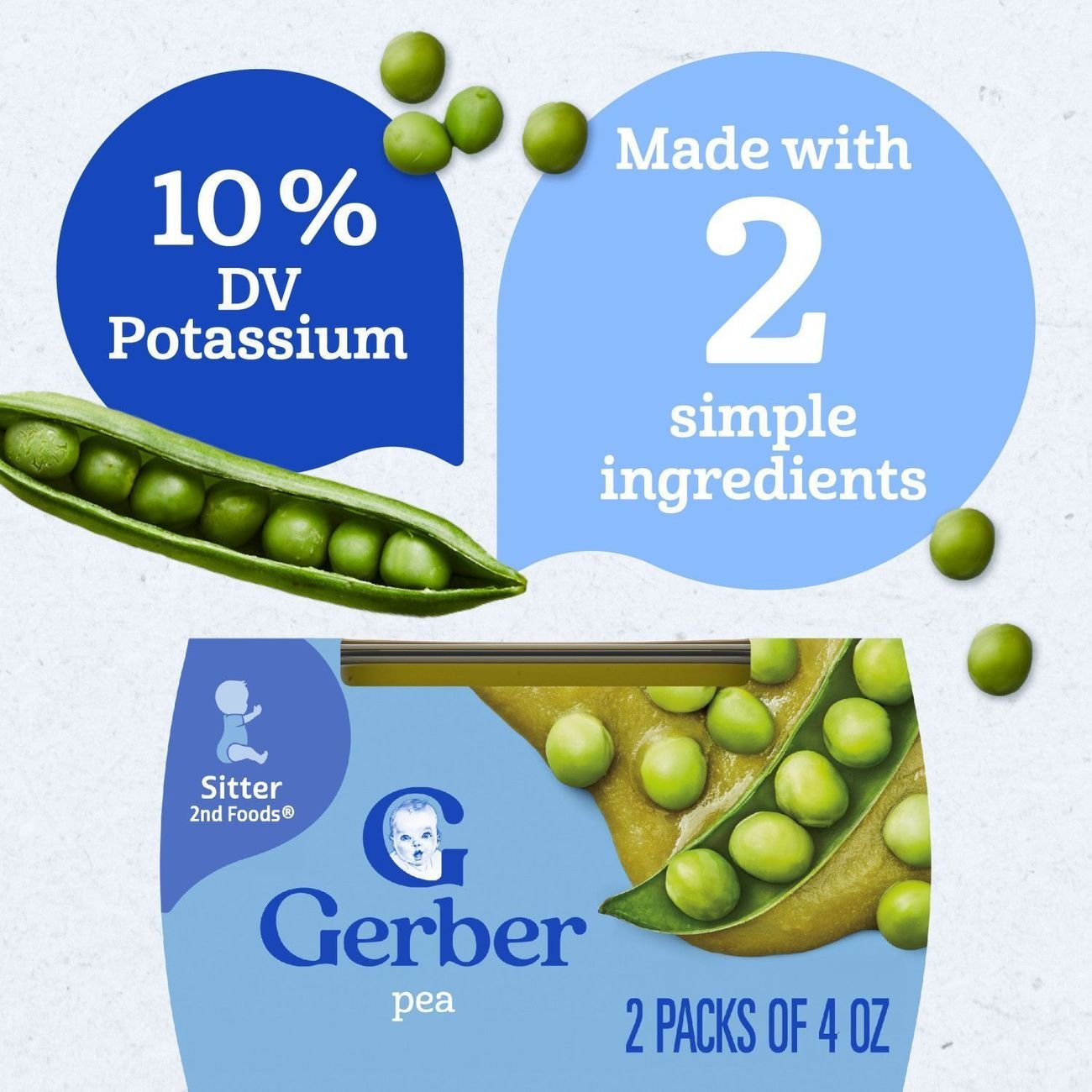 Gerber Stage 2 Baby Food - Pea, 4 oz Tubs
