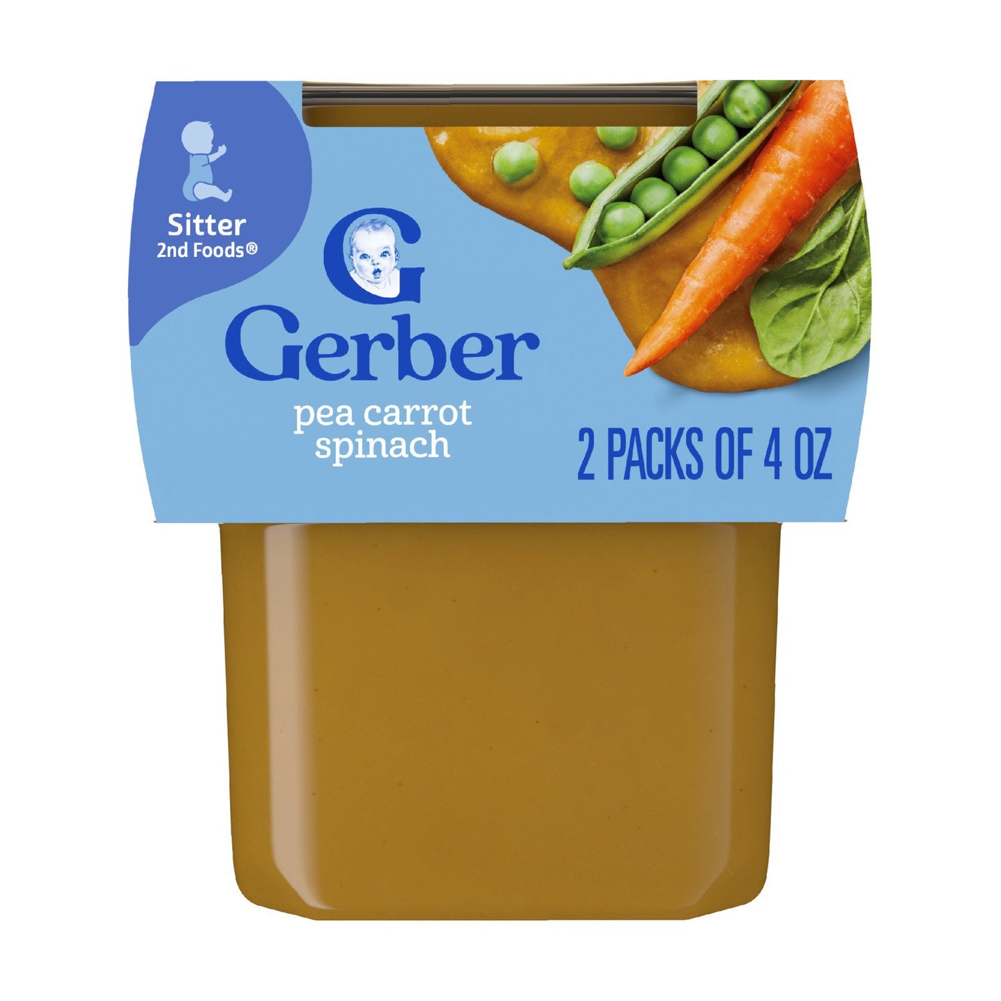 Gerber Stage 2 Baby Food - Pea Carrot & Spinach, 4 oz Tubs