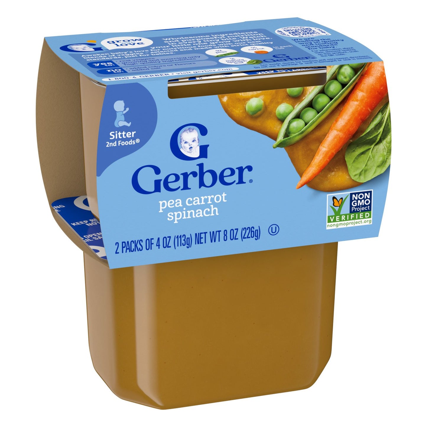 Gerber Stage 2 Baby Food - Pea Carrot & Spinach, 4 oz Tubs