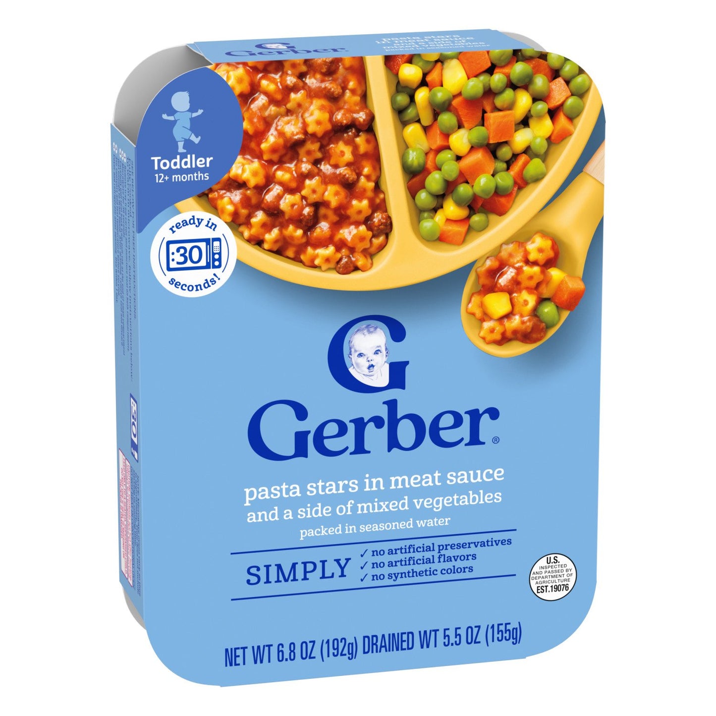 Gerber Mealtime for Toddler - Pasta Stars in Meat Sauce and a side of Green Beans