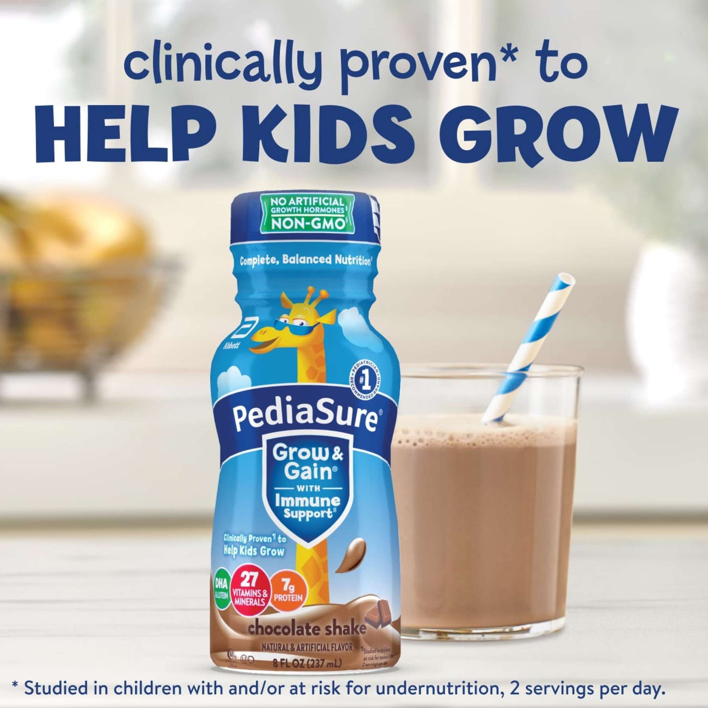 PediaSure Grow & Gain with Immune Support 7g Protein Shake for Kids - Chocolate, 8 oz Bottles