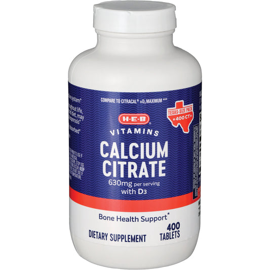 H-E-B Vitamins 630 mg Calcium Citrate with D3 Tablets - Texas-Size Pack