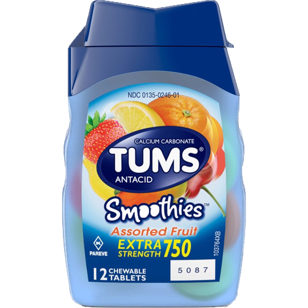 Tums Smoothies Chewable Extra Strength Antacid Tablets for Heartburn Relief, Assorted Fruit