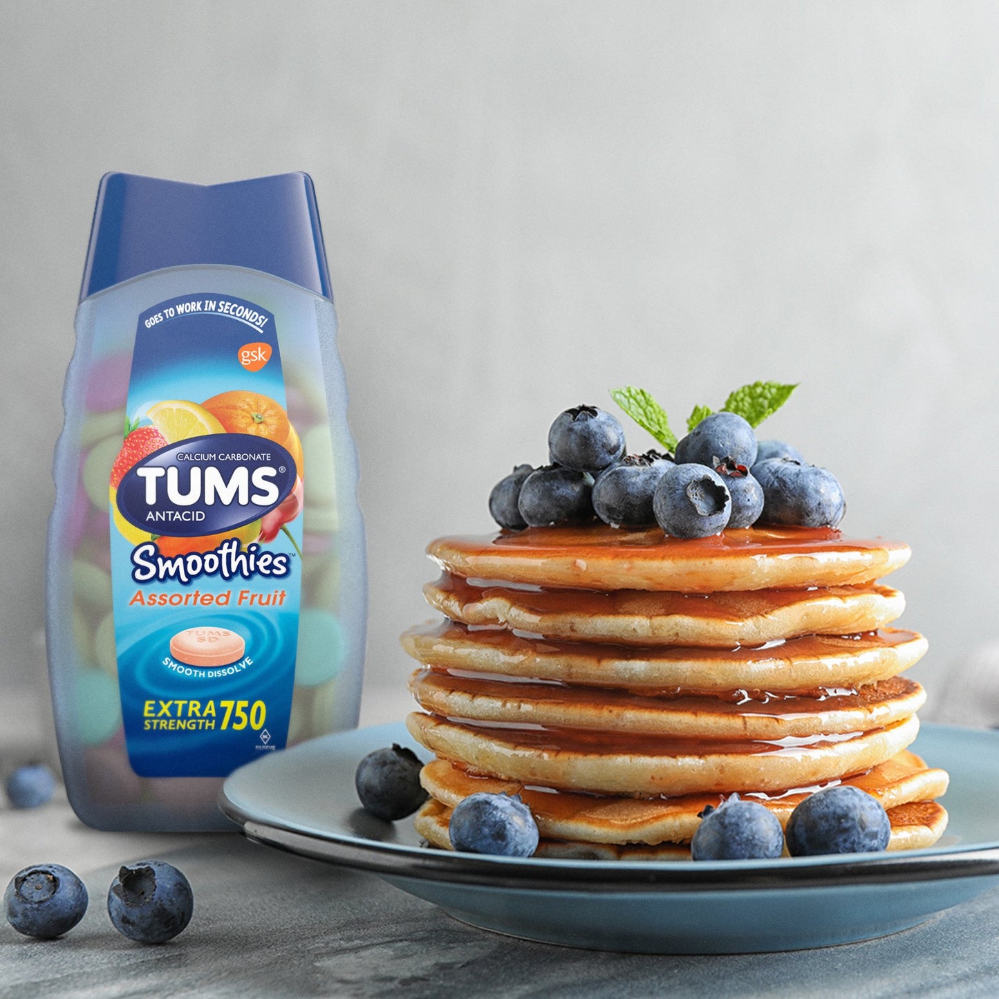 Tums Smoothies Chewable Extra Strength Antacid Tablets for Heartburn Relief, Assorted Fruit