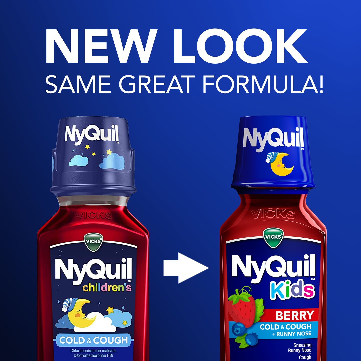 Vicks NyQuil Kids Cold & Cough + Runny Nose Relief Liquid, Multi-Symptom Nighttime Medicine, Berry Flavor