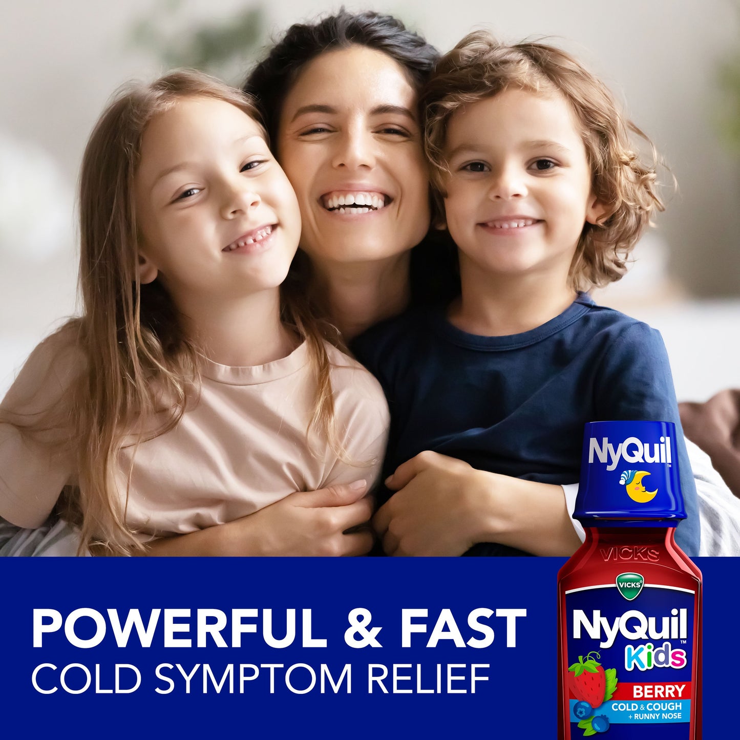 Vicks NyQuil Kids Cold & Cough + Runny Nose Relief Liquid, Multi-Symptom Nighttime Medicine, Berry Flavor