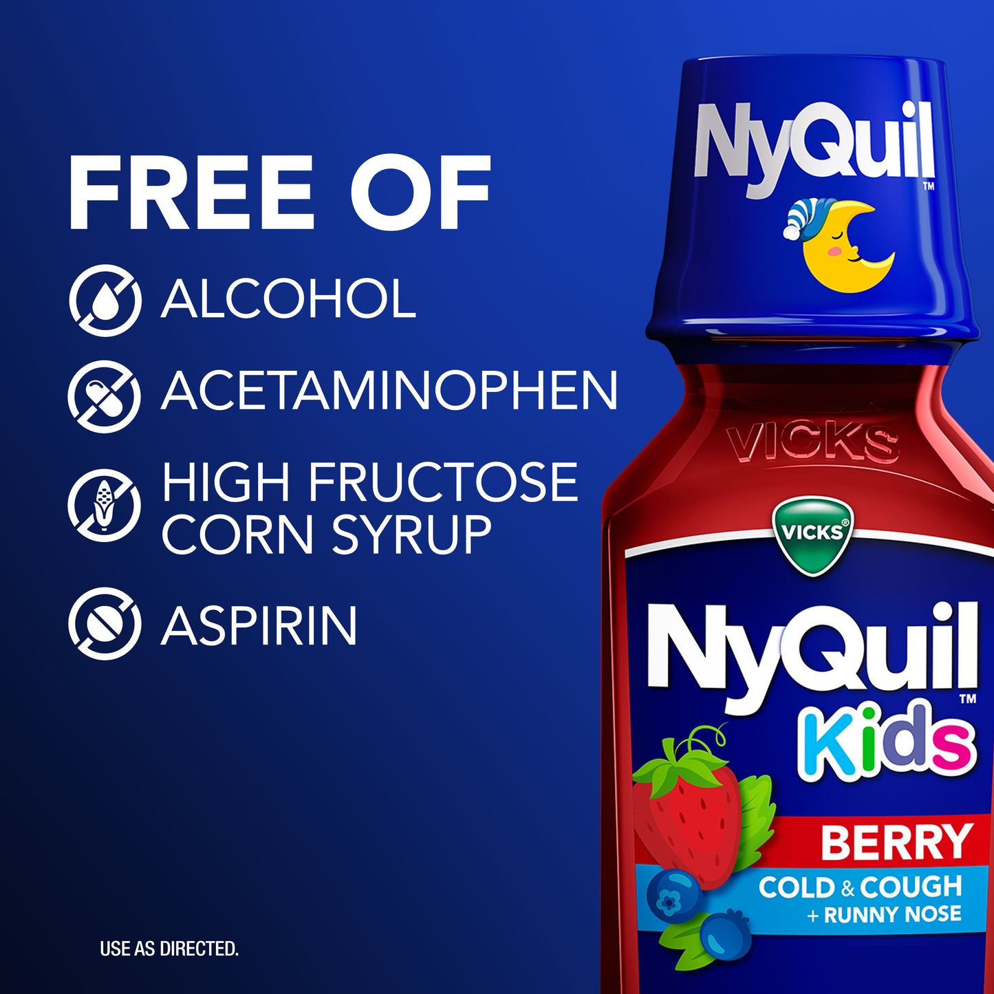 Vicks NyQuil Kids Cold & Cough + Runny Nose Relief Liquid, Multi-Symptom Nighttime Medicine, Berry Flavor