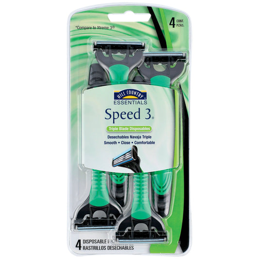 Hill Country Essentials Men's Speed 3 Triple Blade Disposable Razors For Sensitive Skin