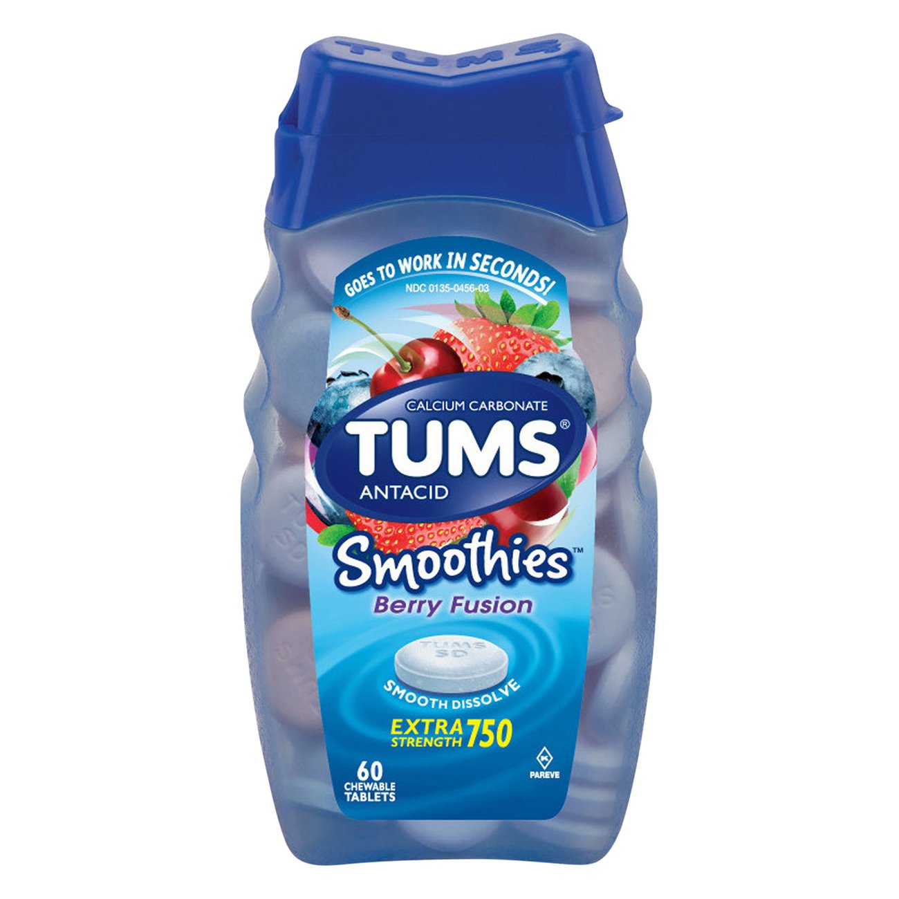 Tums Smoothies Chewable Antacid Tablets for Extra Strength Heartburn Relief, Berry Fusion