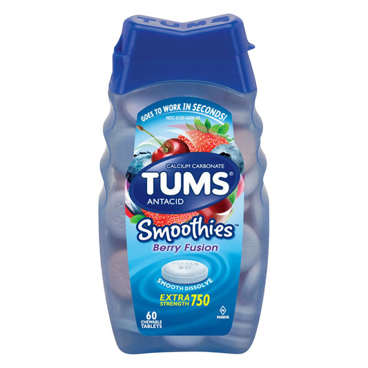 Tums Smoothies Chewable Antacid Tablets for Extra Strength Heartburn Relief, Berry Fusion