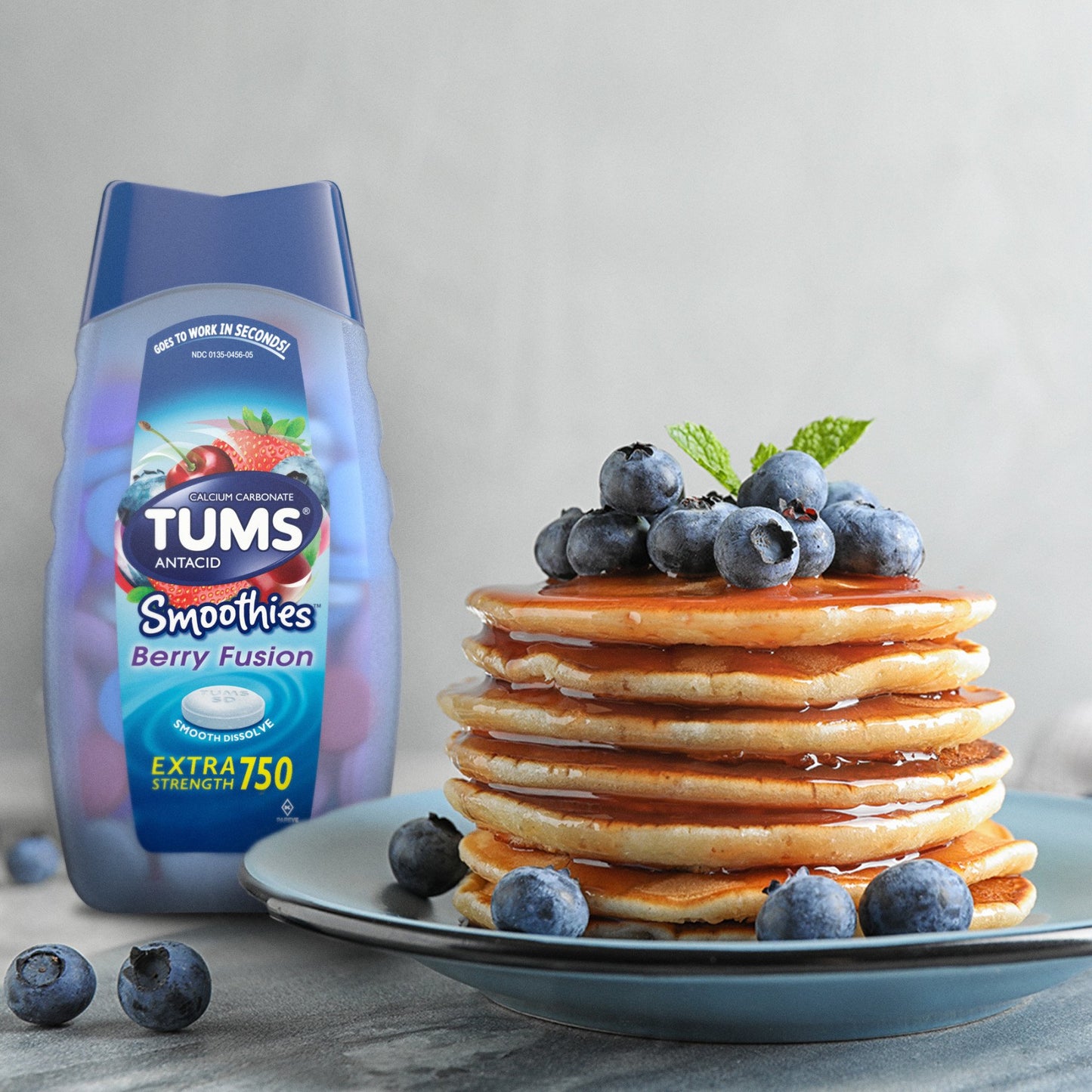 Tums Smoothies Chewable Antacid Tablets for Extra Strength Heartburn Relief, Berry Fusion