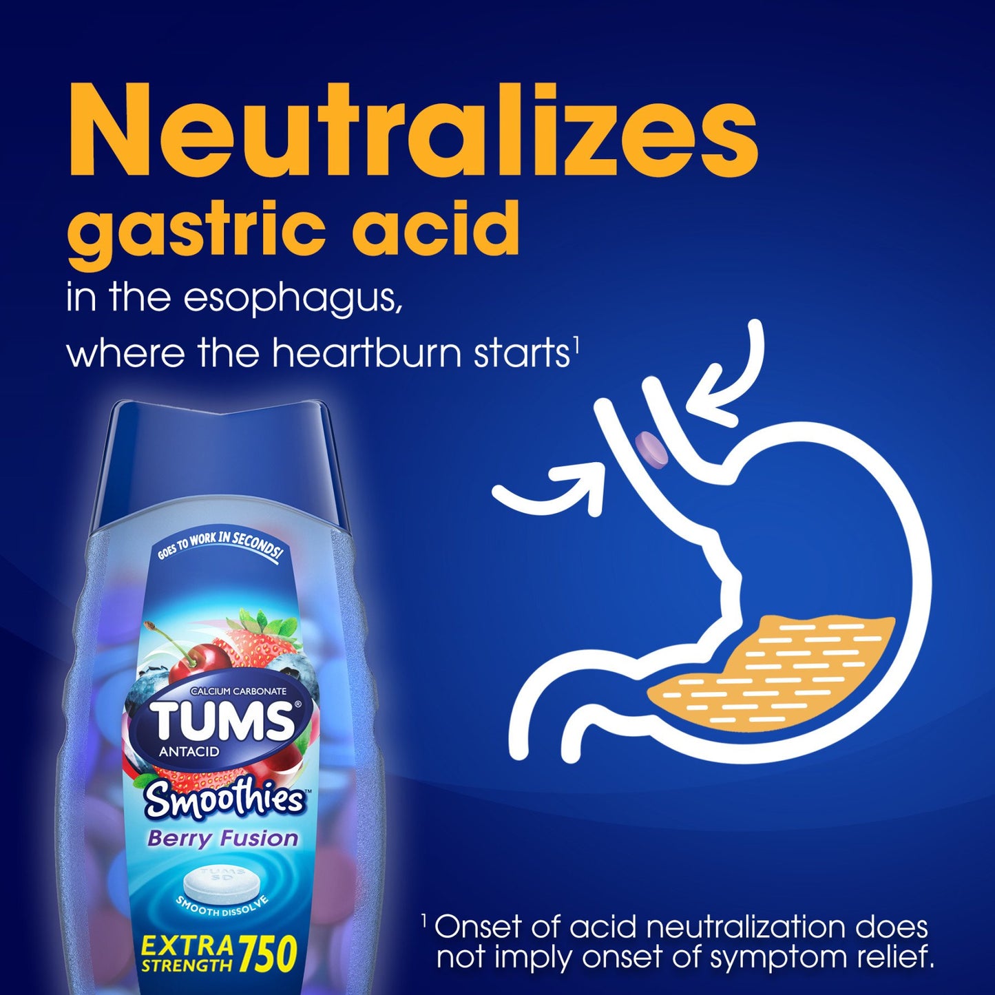 Tums Smoothies Chewable Antacid Tablets for Extra Strength Heartburn Relief, Berry Fusion