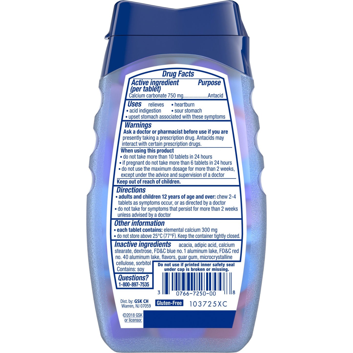 Tums Smoothies Chewable Antacid Tablets for Extra Strength Heartburn Relief, Berry Fusion