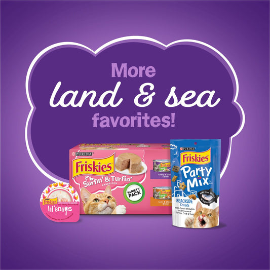 Friskies Purina Cat Food Surfin and Turfin Favorites - Flavors of Chicken, Whitefish, Salmon and Filet Mignon