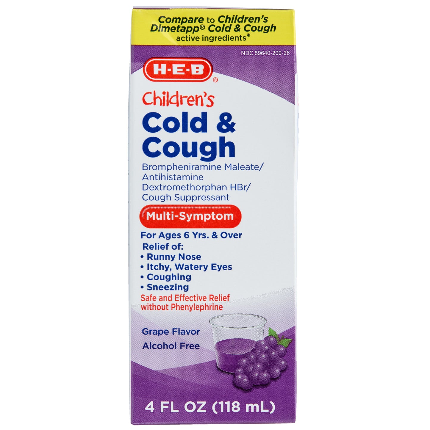 H-E-B Children’s Cold & Cough Multi-Symptom Liquid – Grape